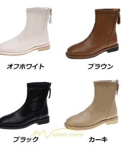 ショートブーツ | ブーツ レディース グランドトゥ 痛くない 歩きやすい 疲れない 滑りにくい 履きやすい ブラック オフホワイト カーキ ブラウン 22.5cm-25cm 黒