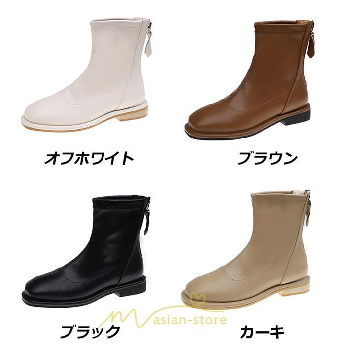 ショートブーツ | ブーツ レディース グランドトゥ 痛くない 歩きやすい 疲れない 滑りにくい 履きやすい ブラック オフホワイト カーキ ブラウン 22.5cm-25cm 黒