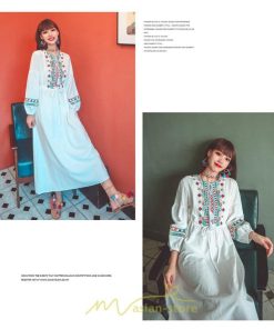 マキシ | ワンピース 長袖 ハイウエスト 綿麻 コットン リネン ロング ロング丈 Aライン ワンピ レディース 着痩せ 体型カバー 丸首 白 黄色 赤 通勤 Vネック 刺繍