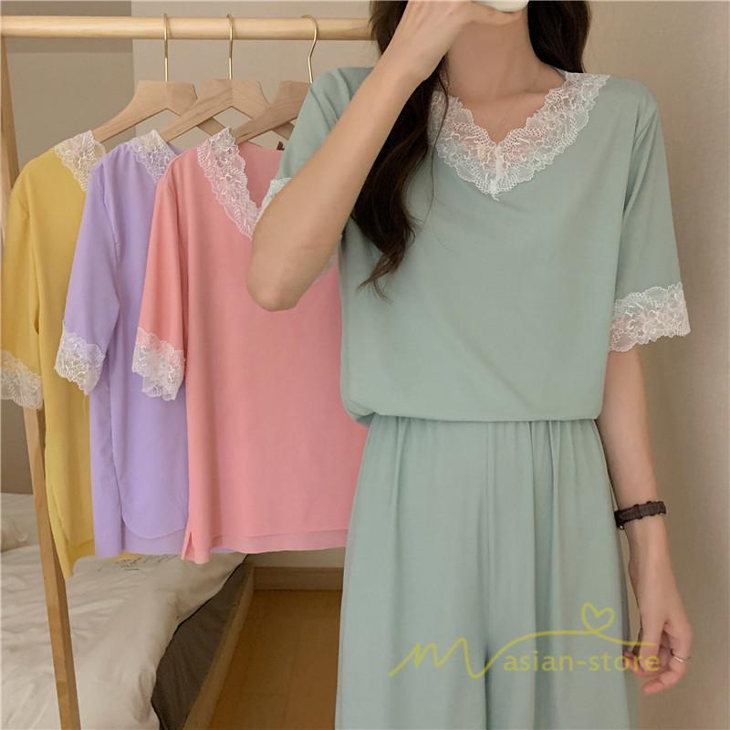 パジャマ ルームウェア | パジャマ レディース 夏 半袖 ルームウェア 涼しい 部屋着 ナイトウェア 寝間着 柔らかく軽い薄手の快適Tシャツパジャマ 部屋着 薄手パジャマ 上下セット