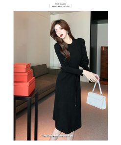 ミディアム | ワンピース 無地 きれいめ 30代 40代 50代 着やせ 上品 大きいサイズ ミモレ丈 長袖 春夏秋冬 丸首 ミモレ丈 ひざ丈 長袖 パフスリーブ