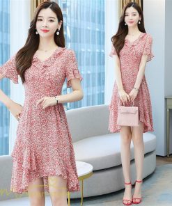 ミディアム | ワンピース レディース 小花柄 きれいめ 半袖 Aラインワンピース 着痩せ 日常感 Vネック 大きいサイズ 30代 サマーワンピース 上品 40代 大人 膝丈