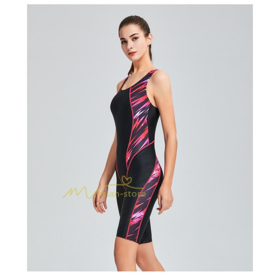 水着 | フィットネス プリント レディース フィットネスオールインワン 体系カバー スリムデザイン 競泳用 体型カバー 練習用 ワンピーストレーニング