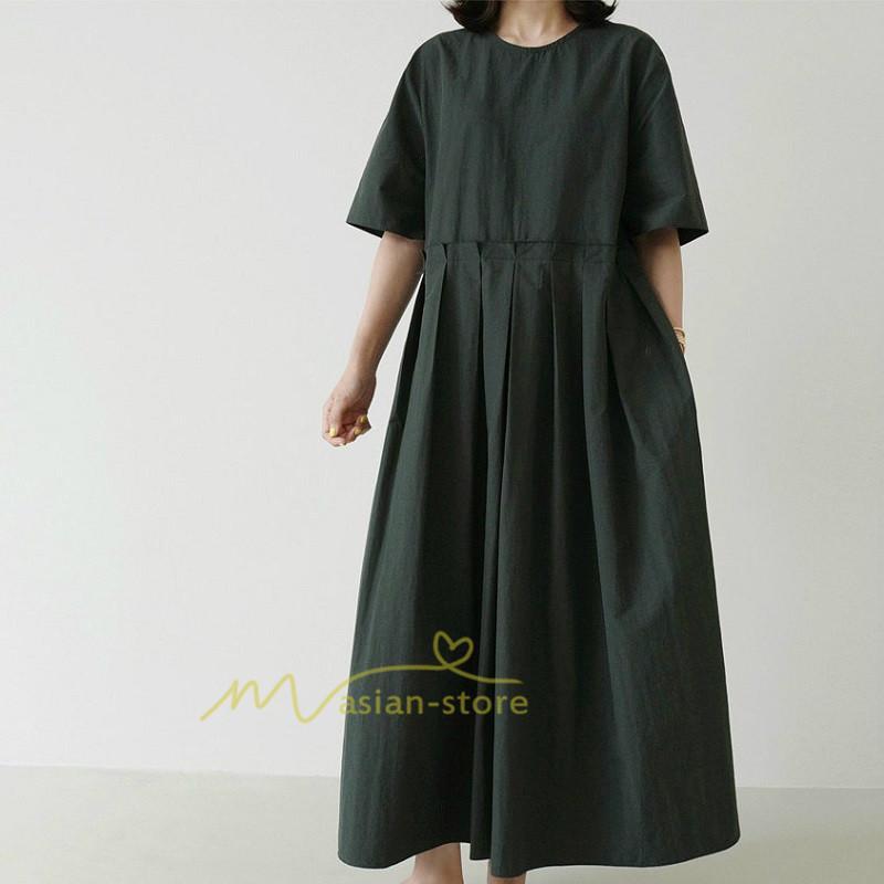 マキシ | ワンピース プリーツ Aライン 夏ワンピース 春 夏 秋 半袖 ロング マキシ丈 ロングワンピース お出かけ マキシワンピース カジュアル 着痩せ 20代30代40代50代