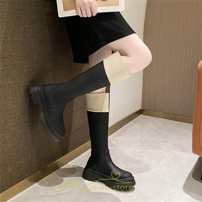 ロングブーツ | レディース ブーツ 厚底 歩きやすい 痛くない 定番 カジュアル 人気ブーツ ファスナー 黒 ブラック 美脚 おしゃれ オフホワイト 白 ブラウン