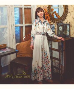 マキシ | マキシワンピース ワンピース レディース 長袖 体型カバー レトロ風 プリント ドレス マキシ丈ワンピース 通勤 綺麗 夏 ロング マキシ丈 オシャレ ラペル 無地