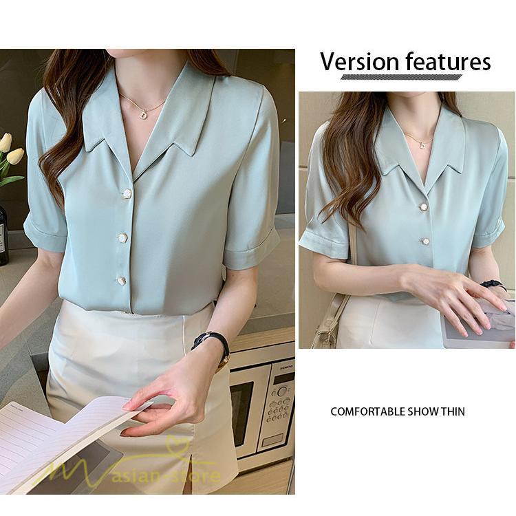 シャツ・ブラウス | シャツ Tシャツ ブラウス レディース 無地 半袖 春 夏 トップス 秋 Vネック フォーマル オフィス 可愛い おしゃれ カジュアル サマー トップス 秋 半袖シャツ