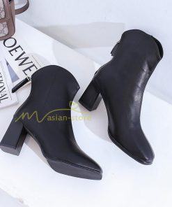 ショートブーツ | ブーティー ブーツ レディース シューズ 靴 太ヒール チャンキーヒール 合皮ブーツ PUブーツ くつ 春秋冬 美脚 黒靴 後ろファスナー 大人