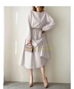 マキシ | ワンピース 秋 レディース 綿麻ワンピース ロングワンピース ウエストリボン付き 縛る 着痩せ Aラインワンピース 30代40代50代 長袖ワンピース 大人 可愛い 無地