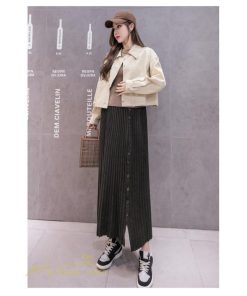 スカート | マタニティ Aライン秋 冬 コーデ 着痩せ 裾口スリット ニット 体型カバー リブ ウエスト調整 マタニティウェア 大きいサイズ カジュアル