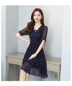 ミディアム | サマーワンピース レディース 半袖 薄手 透け感 Vネック おしゃれ カジュアル ミディアムワンピース フレア 大きいサイズ 星柄 XXL きれいめ 可愛い ワンピース