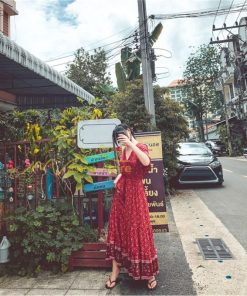 マキシ | 夏ワンピース ロングワンピース 五分袖 フレアワンピース 落ち感 涼しい 大人 30代40代 お呼ばれワンピース 旅行 花柄 プリント ビーチ 腰調節 50代