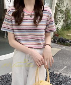 ｔシャツ・カットソー | Tシャツ レディース 40代 春夏 オシャレブラウス 韓国風 チュニック 半袖Tシャツ ストライプ柄 通勤通学 カジュアル アウター ゆったり 着痩せ お出かけ 丸首