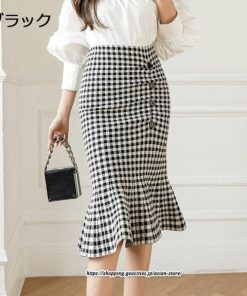 スカート | マーメイドニットレディース ひざ丈 チェック柄 おしゃれ かわいい レディース ボトムス 2022年秋冬 ニット きれい