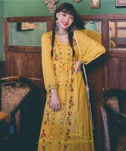 マキシ | ワンピース レディース ロング丈 サマードレス 花柄 リゾートワンピ Aライン 長袖 体型カバー ママ 大人 ゆったり 夏秋 Ｖネック 着痩せ 綿麻 刺繍 旅行 SNS映え