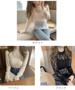 シャツ・ブラウス | フリル レース シースルー プチハイネック おしゃれ ブラウス 花柄 レディース トップス きれいめ