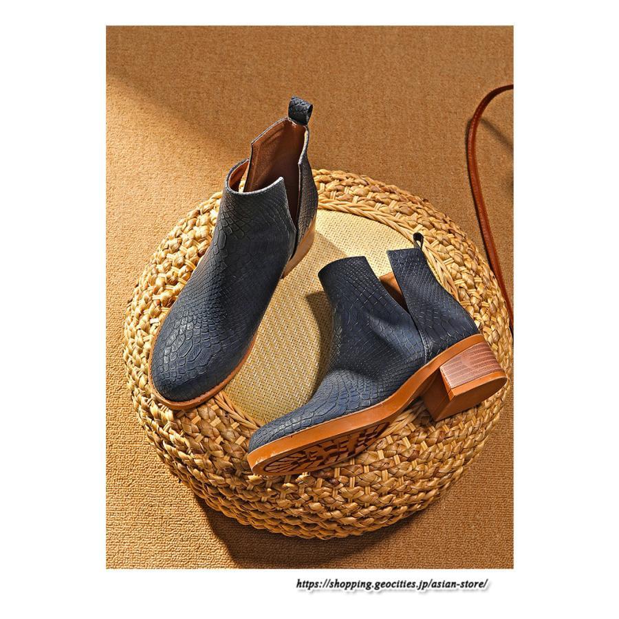 ショートブーツ | 大きいサイズ26.5cm レディース 上品 ブーツ 秋冬 春 チャンキーヒール 太ヒール シンプル ミドルヒール ブーティー 大人 スリッポン 黒ブーツ