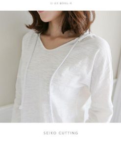 ｔシャツ・カットソー | Tシャツ レディース 長袖tシャツ ロンT カットソー プルオーバー ロングtシャツ ロンティー ルームウエア シンプル ゆったり 無地 フード付き 春秋