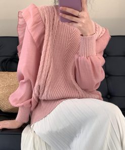 ニット・セーター | フリルニットトップス レディース 韓国風