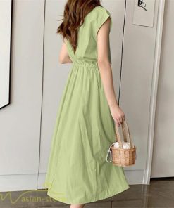 マキシ | 夏ワンピース 半袖 涼感 フレアワンピース 可愛い ロングワンピース ミモレ丈 大人 30代40代 オフィス お出かけ スリム 裏地付き リネン フェミニン 無地