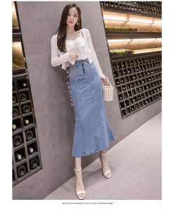 スカート | デニムマーメイド ロング上品 スタイリッシュ ボトムス オシャレ 細身 タイトハイウエスト 夏コーデ 春秋コーデ ハイストレッチ