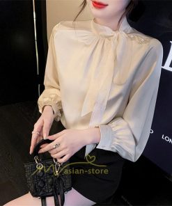 シャツ・ブラウス | ブラウス リボン リボンタイ バルーン袖 バルーンスリーブ シャツ 無地 長袖シャツ ファッション カジュアル エレガント 細身 OL オシャレ 通勤 新作 優雅 上品