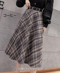 スカート | ロングミモレ レディース フレア Aライン ハイウエスト おしゃれ ゆったり ひざ下 体型カバー チェック柄 ラシャ ベルト付き 30代 20代 40代