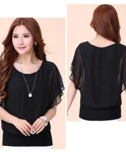 シャツ・ブラウス | レディース シフォンブラウス 半袖 無地 ラウンドネック ドルマンスリーブ トップス