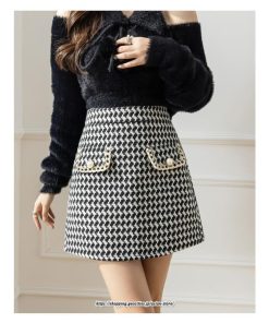 スカート | レディース 春秋冬 ショート丈 ハイウエスト ミニタイトチェック柄 シンプル ボトムス 通勤 オシャレ ポケット セクシー