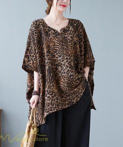 ｔシャツ・カットソー | カットソー レディース Tシャツ Vネック 5分袖 ヒョウ柄 レオパード 20代 30代 着痩せ 体型カバー ゆったり トップス 夏物 フリーサイズ 50代 40代 Vネック