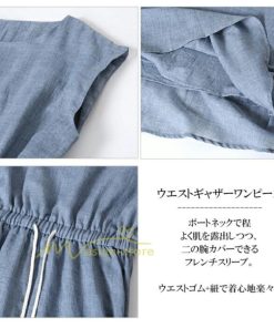 マキシ | ワンピース 半袖 夏ワンピース 20代30代 綿麻ワンピース ロングワンピース Aラインワンピース ウエストゴム リボン付き フレア 軽い 薄手 夏物 大人 40代50代