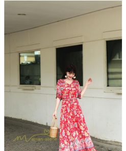 マキシ | ロングワンピース 五分袖 夏ワンピース 秋新作 Aラインワンピース マキシワンピース 花柄 プリント 旅行 ダンス ワンピース 30代40代 舞台 可愛い リボン