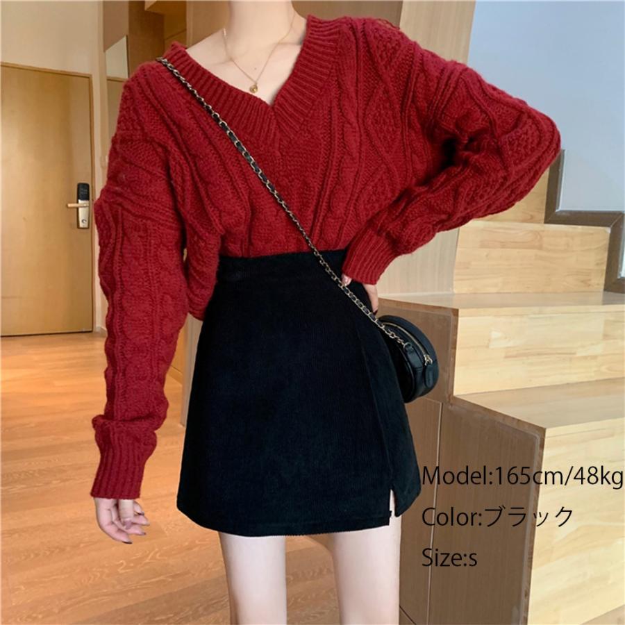 タイトスカート | ミニスリット入り Aラインスカート コーデュロイ ハイウエスト 台形美脚 スカート