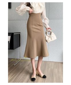 スカート | フィッシュテールレディース 無地 フレア きれいめ 仕事 カジュアル おしゃれ ひざ下丈 ビジネス 大きいサイズ 秋冬コーデ ファスナー OL