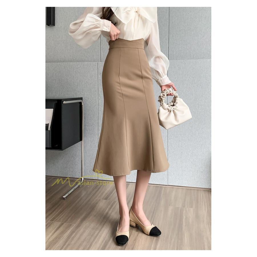 スカート | フィッシュテールレディース 無地 フレア きれいめ 仕事 カジュアル おしゃれ ひざ下丈 ビジネス 大きいサイズ 秋冬コーデ ファスナー OL