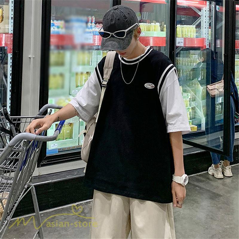 Tシャツ | Tシャツメンズ 重ね着風 半袖 Tシャツ おしゃれ ゆったり カジュアルシャツ クルーネック 新作 大きいサイズ 切り替え サマー上品 春夏 ファッション