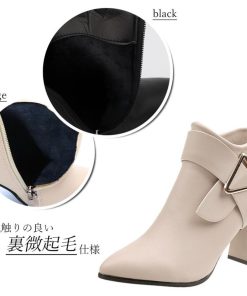 パンプス | ポインテッドトゥ ショートブーツ レディース チャンキーヒール ブーツ サイドファスナー ブーティ 太ヒール 歩きやすい