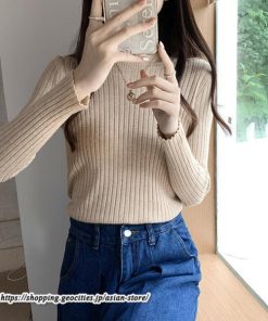 ニット・セーター | カットソー ニット レディース リブニット 長袖 秋冬 春 トップス スリム ストレッチ インナー 無地 長袖カットソー 着痩せ プルオーバー 通学通勤 長袖ニット