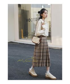 スカート | レディース プリーツマキシロング丈 ロングウエストゴム 大人 20代 30代 40代 OL カジュアル チェック柄 ママ 通勤通学 母