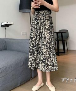 ロングスカート | モノトーン花柄スカート ハイウエスト