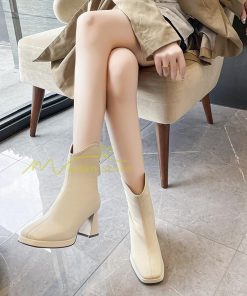 ショートブーツ | ブーツ レディース シューズ 靴 太ヒール チャンキーヒール ブーティー スクエアトゥ 合皮ブーツ コスプレ 後ろファスナー PUブーツ くつ COS