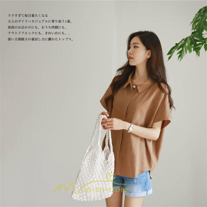 シャツ・ブラウス | ブラウス トップス 半袖 レディース 韓国風 2022新作 体型カバー シャツ 20代 30代 40代 50代 60代 大人 無地 可愛い ゆったり 夏 春 夏服 おしゃれ