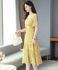 ミディアム | ワンピース Aライン レディース 着痩せ 上品 カジュアル Vネック カジュアル 春 夏 花柄 きれいめサマー ワンピース 通勤 通学 ソフト 膝丈 大人 お出かけ