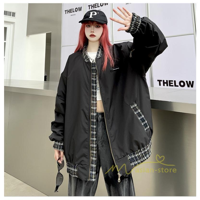 コート・ジャケット | ブルゾン レディース 秋 アウター ジャケット ジャンパー 上着 羽織り Oversize スタジャン メンズ 男女兼用 大きいサイズ 切り替え スタンドカラー