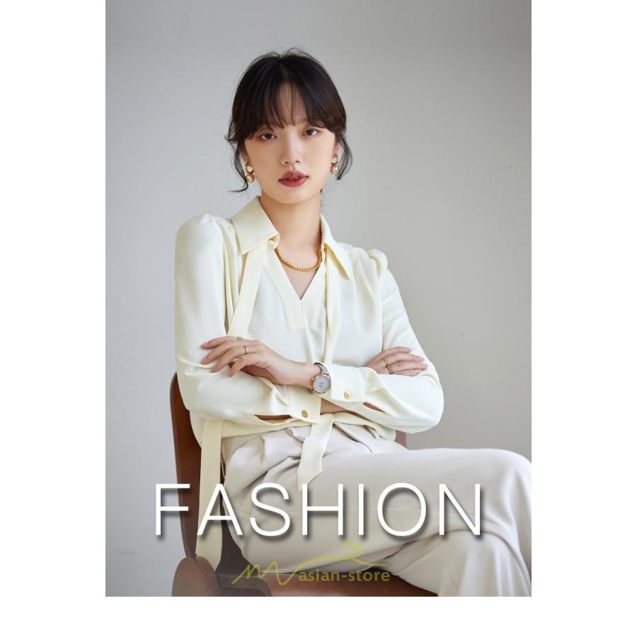 シャツ・ブラウス | ブラウス レディース シャツ トップス Vネック 長袖シャツ 無地 オフィス カジュアル おしゃれ シフォン 着痩せ OL リボン 通勤 20代30代40代50代
