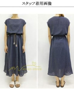 マキシ | ワンピース 半袖 夏ワンピース 20代30代 綿麻ワンピース ロングワンピース Aラインワンピース ウエストゴム リボン付き フレア 軽い 薄手 夏物 大人 40代50代