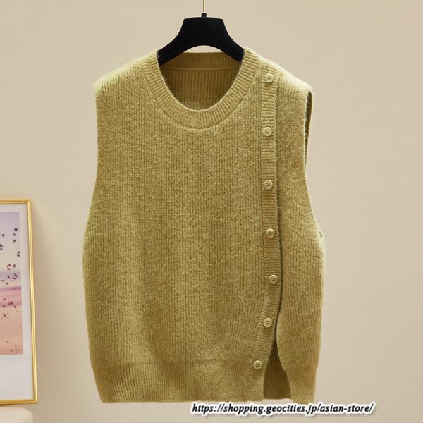 ベスト | ニットレディース トップス Uネック タンクトップ ノースリーブ 袖なし インナー ニット 女ニット セーター 20代30代 レイヤード風 重ね着風