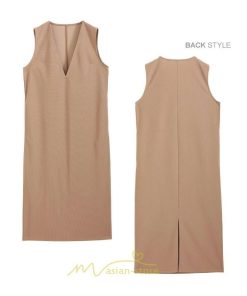 マキシ | ワンピース ジャンパースカート ジャンスカ 深Vネック ロングワンピース Vネック スリット入りロングワンピース ノースリーブ 30代40代 オフィス 大人