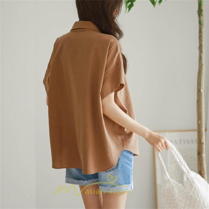 シャツ・ブラウス | ブラウス トップス 半袖 レディース 韓国風 2022新作 体型カバー シャツ 20代 30代 40代 50代 60代 大人 無地 可愛い ゆったり 夏 春 夏服 おしゃれ