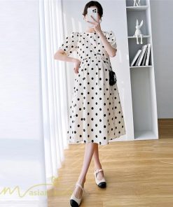 ワンピース | マタニティレディース 着痩せ ゆったり 半袖 ドット柄 妊婦服 マタニティウェア 上品 サマー マタニティ お出かけ カジュアル 膝丈